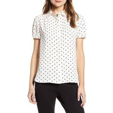 Anne Klein Blouses Anne Klein Dot-Print Button-Up Short-Sleeve Blouse - White/Black