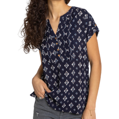 Roman Aztec Print Button Detail Top - Navy