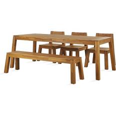 Comedor Sofás y Bancos de Exterior Beliani Juego Comedor De 5 Piezas Rectangular De Madera De Acacia Laminada Clara 3 Sillas Estilo Rústico Diseío Moderno Livorno Banco de Jardín