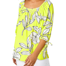 Roman Linear Floral Print Square Neck Top - Lime