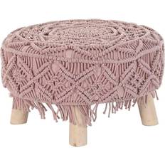 Pink Fodskamler Dkd Home Decor Natural Rosa Claro Madera Boho Macramé 53 x 53 x 31 cm Reposapiés