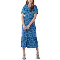 Blue Vanilla Crew Neck Midi Angel Sleeve Tie Back Dress - Blue