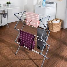 Blanket rack BrylaneHome Collapsible Clothes Drying Rack Silver White Blanket