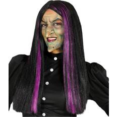 Halloween Long Wigs Horror-Shop Hexenperücke mit violetten Strähnen für Kostüme