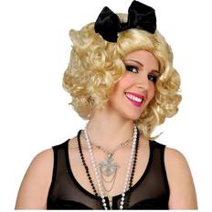 Decades Short Wigs Horror-Shop 80er Pop Star Perücke mit Schleife blonde Lockenperücke