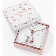 Disney Conjuntos de joyas Disney Minnie Mouse Clear Crystal Hoop Earrings and Necklace Set Gold Rose Gold Plated