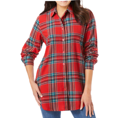 Woman Within Classic Flannel Shirt - Red Fun Plaid