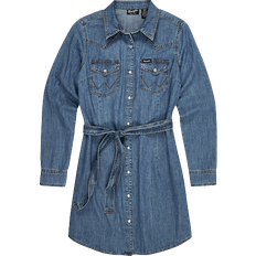 Wrangler Women Dresses Wrangler Women's Long Sleeve Western Snap Dress - Mid Denim