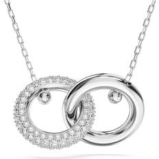 Swarovski Dextera pendant, Interlocking loop, White, Rhodium plated