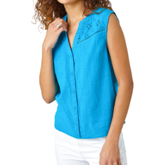 Roman Sleeveless Embroidered Cotton Blouse - Teal