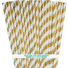 Straws 100 Gold Foil Striped Paper Straws