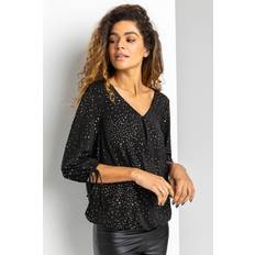 Gold Blouses Roman Metallic Foil Print Tie Detail Blouse