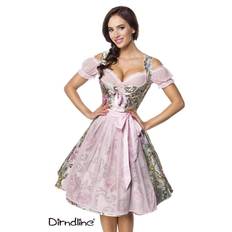 Dam - Rosa Negligéer Dirndline Dam Premium Brokad Dirndl Inklusive Blusklänning - Rosa/Mönstrad