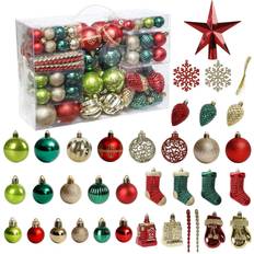 ROSELEAF Shatterproof Red/Green/Gold Christmas Tree Ornament 132pcs