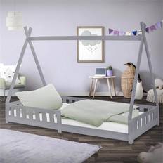 Hausbett ML Design Kinderbett tipi grau rausfallschutz holzbett hausbett kiefernholz