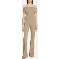 Ganni Sleeveless Melange Knit Off Shoulder Top in Brown Elastane/Polyamide/Rayon Women's