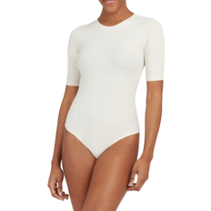 Spanx Suit Yourself Ribbed Crew Neck Short Sleeve Bodysuit - Parchment