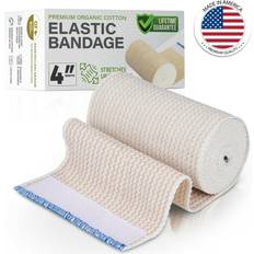 First Aid Premium Elastic Bandage Wrap 4" Wide, 1 USA Grown Hook & Loop