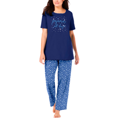 Dreams & Co Women's Graphic Tee Pajama Set Plus Size - Evening Blue
