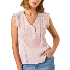 Pink Blouses Roman Ruffle Detail Cotton Crinkle Top - Light Pink