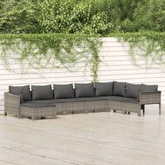 vidaXL Loungegrupp För Trädgården Med Dynor 8 Delar Grå Konstrotting Loungeset