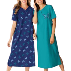 Long Henley Sleepshirt 2-pack Plus Size - Evening Blue Butterfly