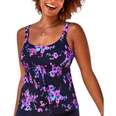 3XL - Women Tankinis Swimsuits For All Flared Tankini Top Plus Size - Purple Poppies