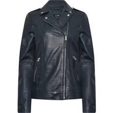 Blue - Leather Jackets LTS Tall Leather Biker Jacket - Navy Blue