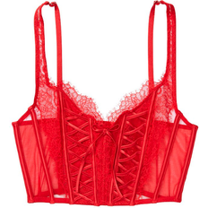 Red - Women Corsets Victoria's Secret Dream Angels Unlined Lace-Up Corset Top - Lipstick