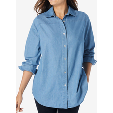 Woman Within Women Shirts Woman Within Classic Long-Sleeve Denim Shirt Plus Size - Light Stonewash