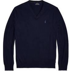 Polo Ralph Lauren Herre - Merinoull Klær Polo Ralph Lauren Slim Fit Washable Wool V-neck Sweater Man Sweater Midnight blue Merino Wool Blue