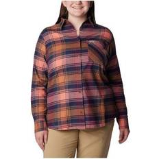 Orange - Women Shirts Columbia Women's Calico Basin Flannel Long Sleeve Shirt- BluePlaid