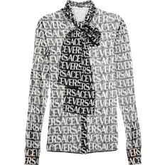 Versace Logo-Print Silk Shirt - Black