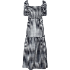 LTS Tall Gingham Shirred Midi Dress- Black