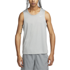 Gray - Men Tank Tops Nike Miler Men's Dri-FIT Running Tank - Particle Grey/Grey Fog/Heather