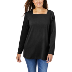 Square T-shirts Woman Within Perfect Long-Sleeve Square-Neck Tee - Black