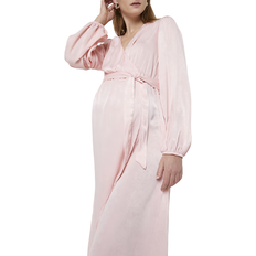  Maternity Wrap Midi Dress Pink Satin