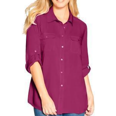 Woman Within Women Shirts Woman Within Utility Button Down Shirt - Raspberry