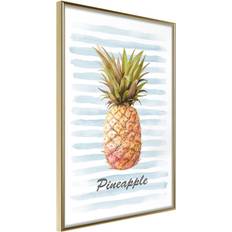 Artgeist Inramad Pineapple on Striped Background Poster