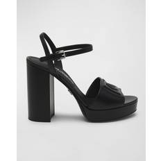 Dolce & Gabbana Calfskin Platform Sandals Black Leather