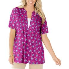 Blouses Woman Within 7-Day Layer-Look Elbow-Sleeve T-shirt - Raspberry Ditsy Bouquet