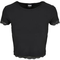 Dam - Spets T-shirts Urban Classics Dam Cropped Lace Hem T-shirt