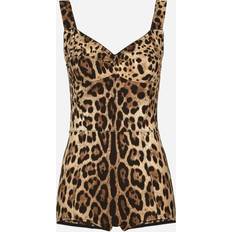 Dolce & Gabbana Vrouw Bodysuits Dolce & Gabbana Leopard-Print Charmeuse Bodysuit Animal Print