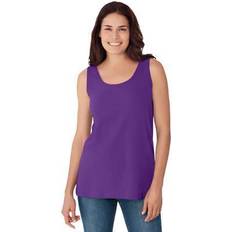 Purple Tank Tops Woman Within Plus Scoop Neck Tank in Purple Orchid Size 3X Top