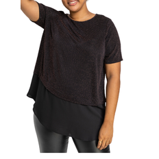 Bronze - Women Tops Roman Curve Sparkle Overlay Top - Bronze