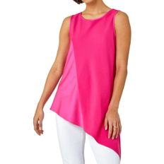 Pink Blouses Roman Satin Contrast Asymmetric Top - Cerise