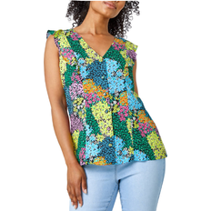 Roman Floral Frill Detail Button Top - Multicolour