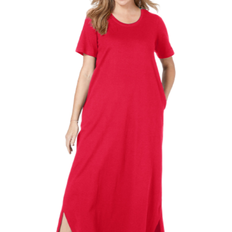 Woman Within Long Dresses Woman Within Short-Sleeve Scoopneck Maxi Dress - Vivid Red