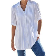 Rayon - Women Shirts Woman Within Pintucked Print Tunic Shirt - White