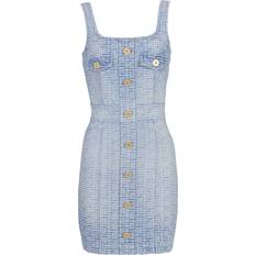 Balmain Monogrammed Short Denim Dress - Blue
